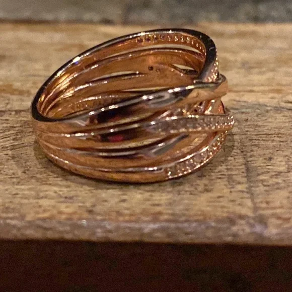 New Pandora Sparkling & Polished Lines ring 925-14k rose gold, CZs 2 sizes - Picture 4 of 10